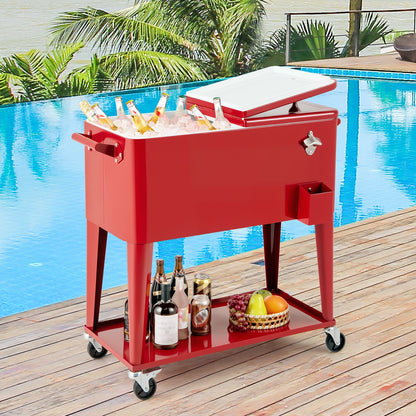 Portable Patio Cooler with Bottom Storage Shelf and Bottle Opener-Gray