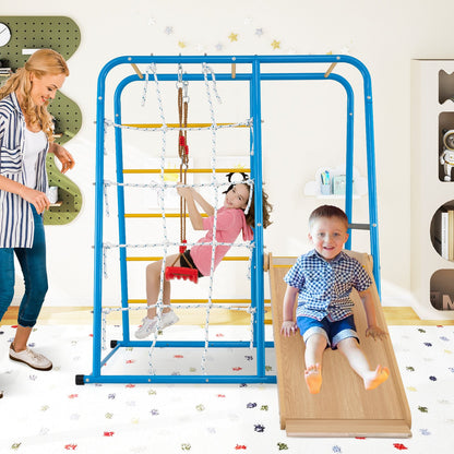 6-in-1 Indoor Jungle Gym with Slide for Boys and Girls 3+ Years Old-Blue