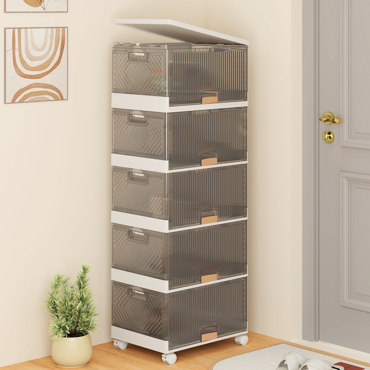 3/4/5/6-Cube Stackable Storage Bins with Detachable Wheels-5 Cube