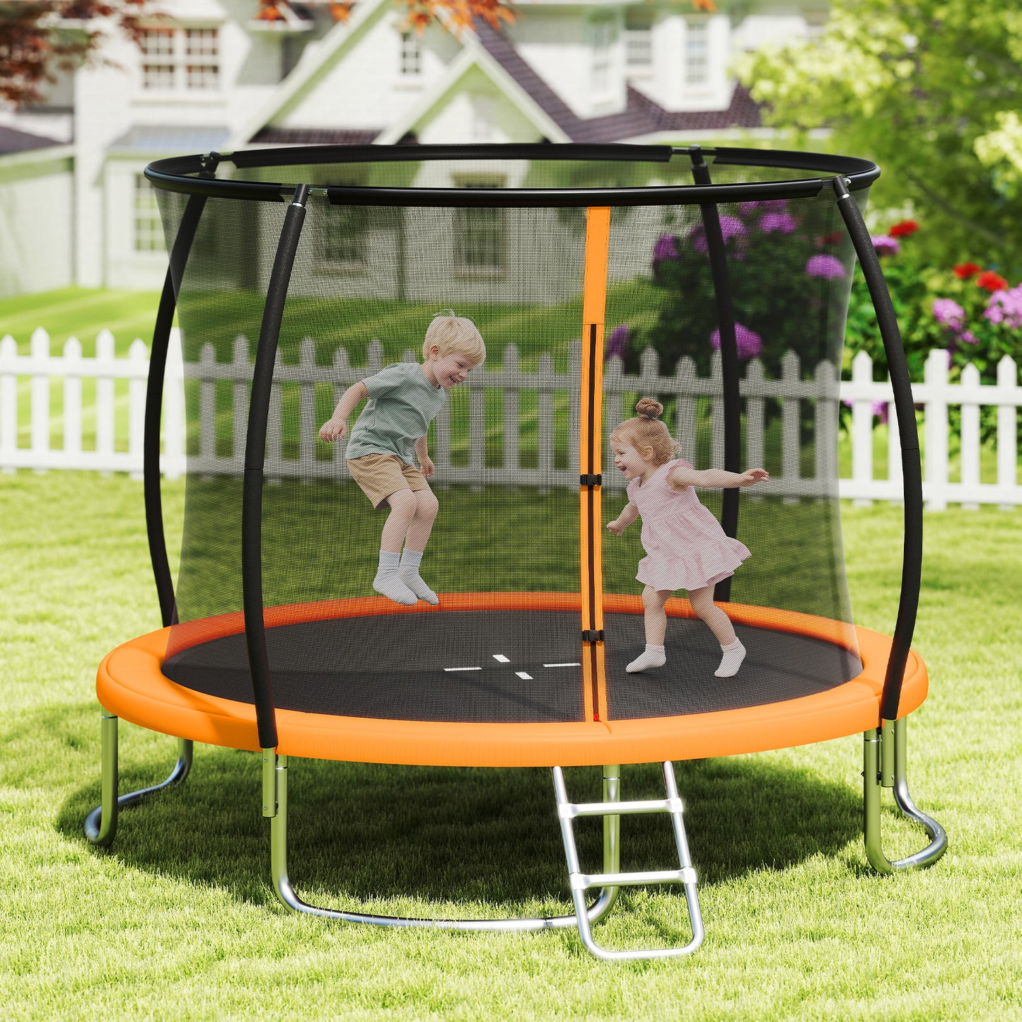 10FT Outdoor Trampoline Heavy-Duty Recreational Trampoline with Safety Enclosure Net-Orange