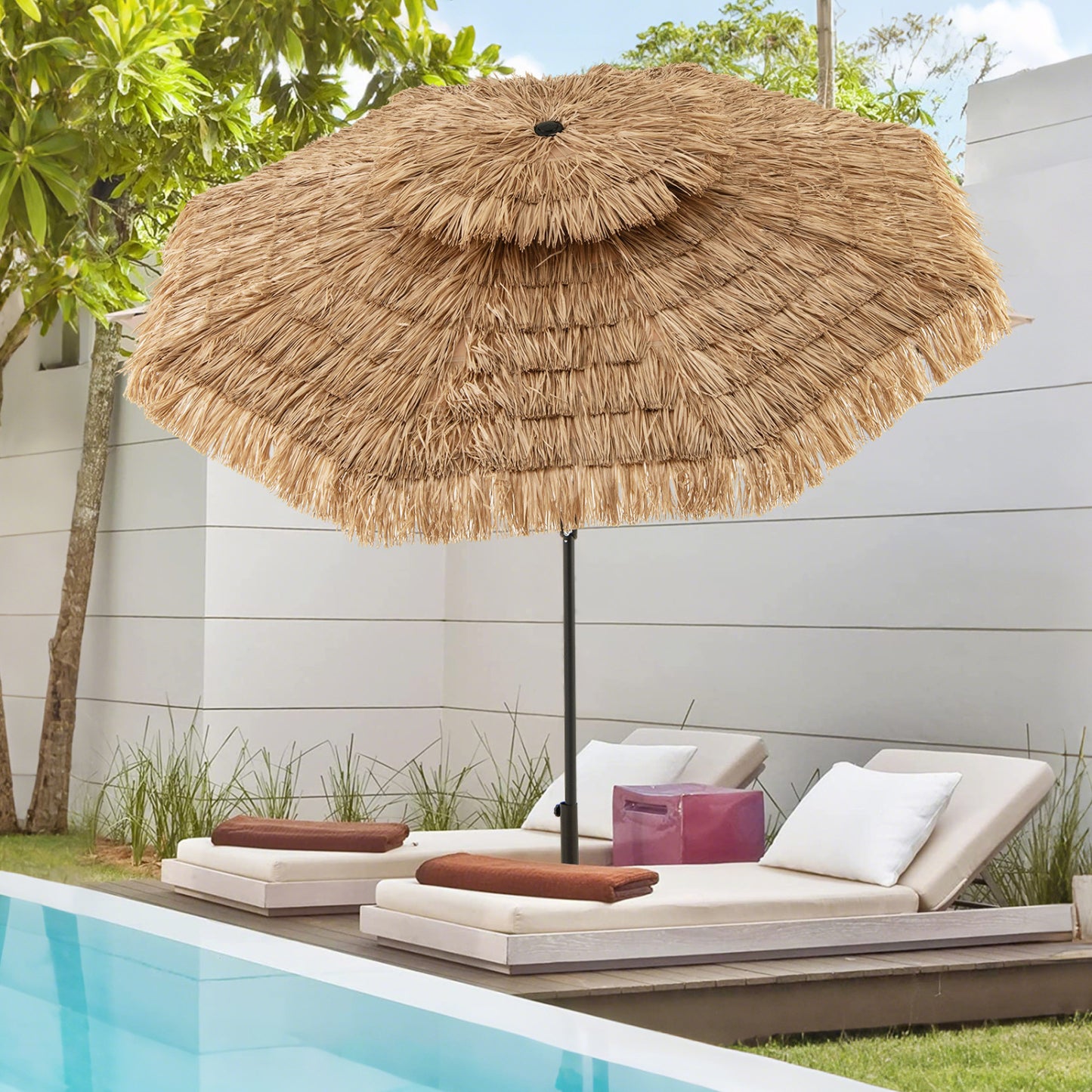 10FT and 2-Tier Tiki Patio Umbrella with 8 Ribs-Brown