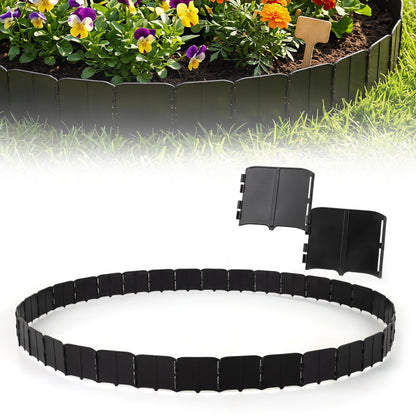 Black 10.5 ft garden edging border with 70 interlocking pieces for flower beds, no-dig design, by Wilsons Home Store.
