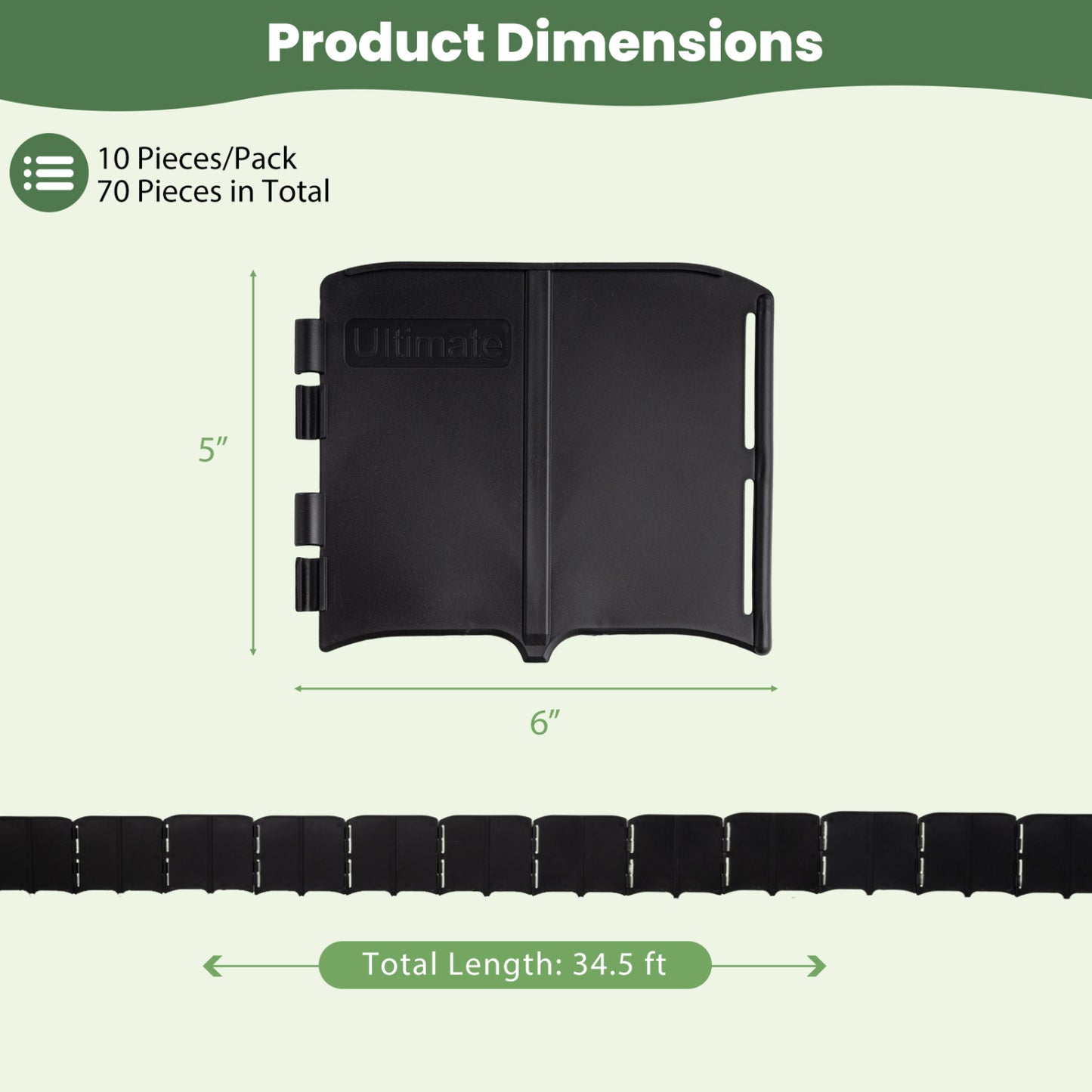 Black 10.5 ft garden edging border with 70 interlocking pieces for flower beds, no dig design, ideal for raised garden beds.
