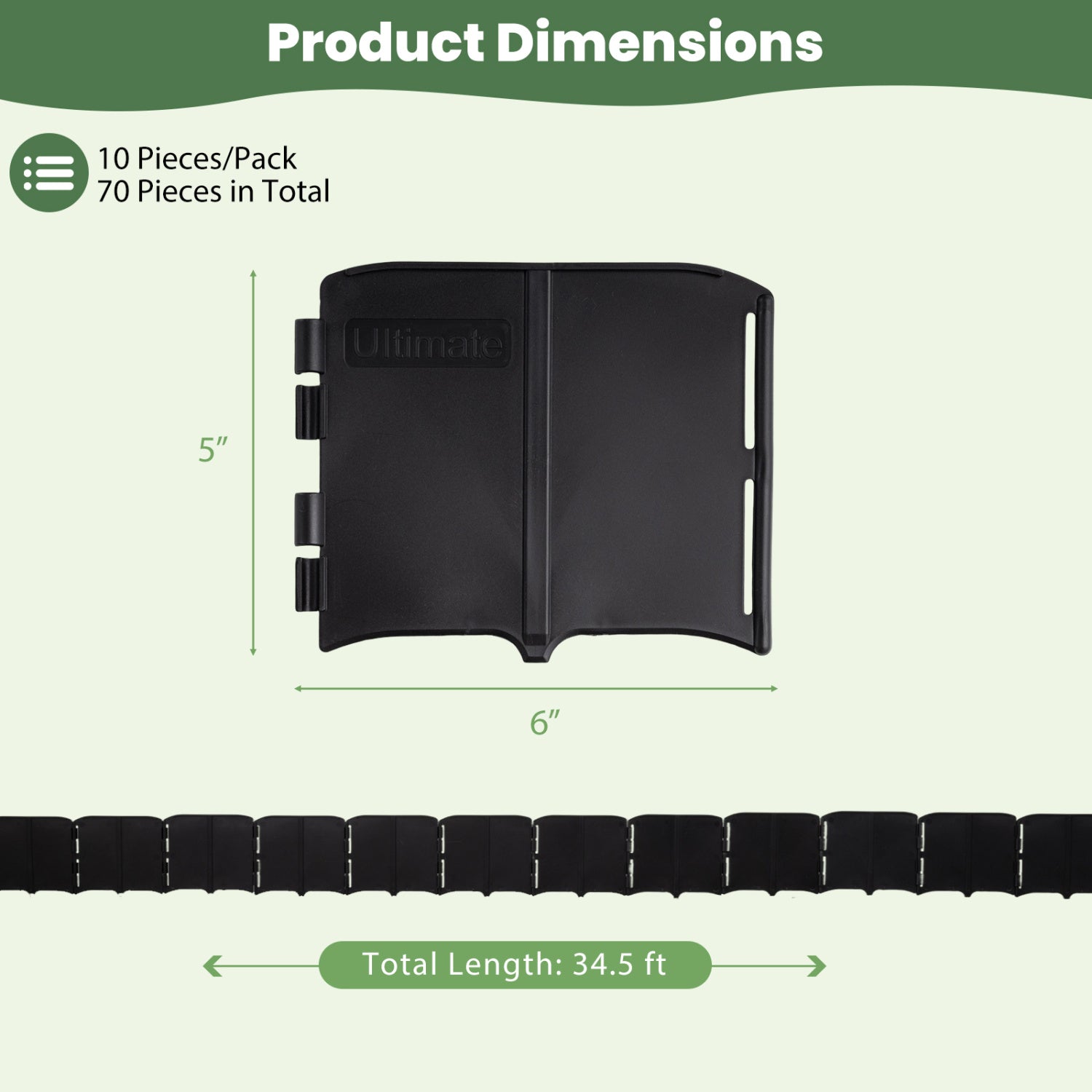 Black 10.5 ft garden edging border with 70 interlocking pieces for flower beds, no dig design, ideal for raised garden beds.