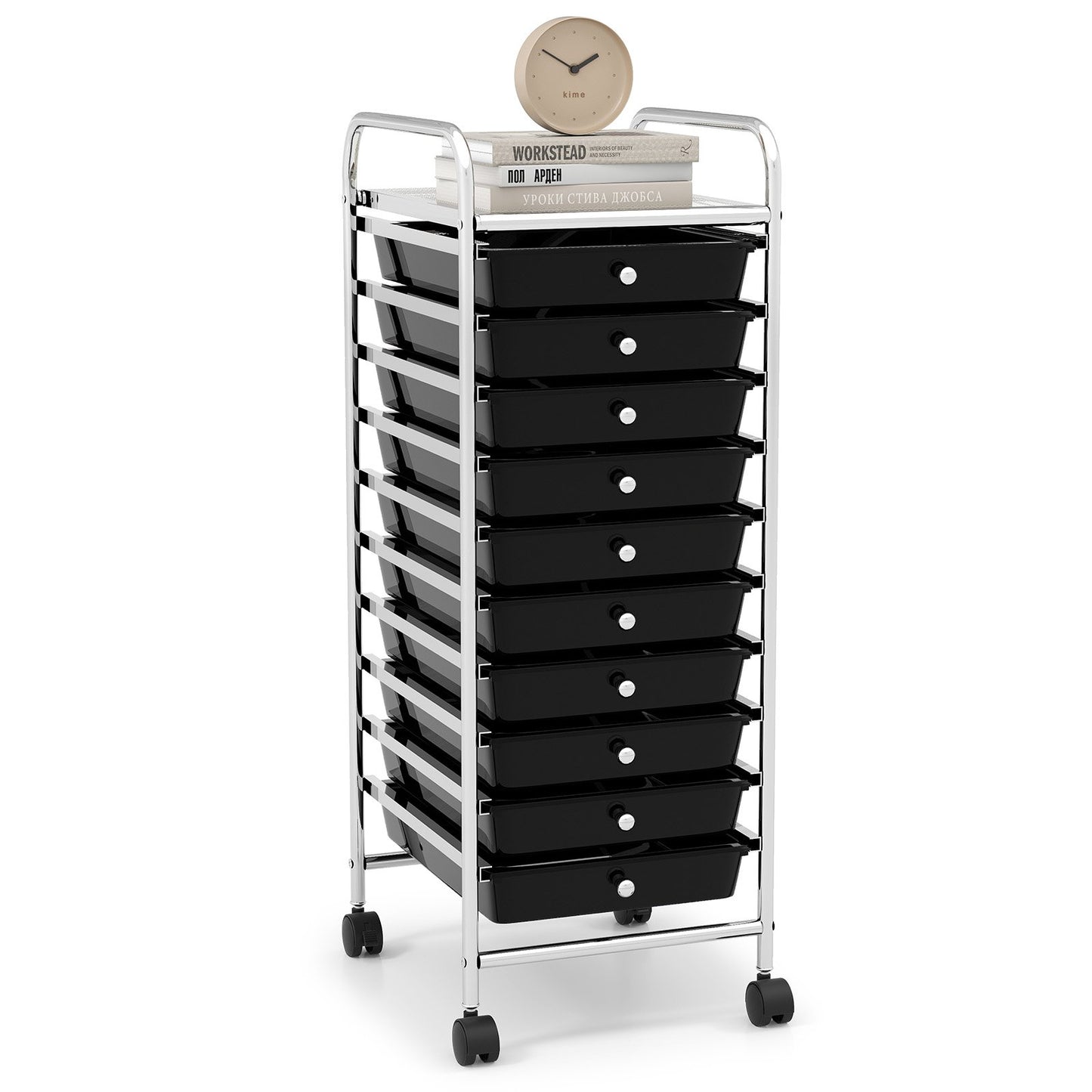 10 Drawer Rolling Storage Cart Organizer with 4 Universal Casters-Black