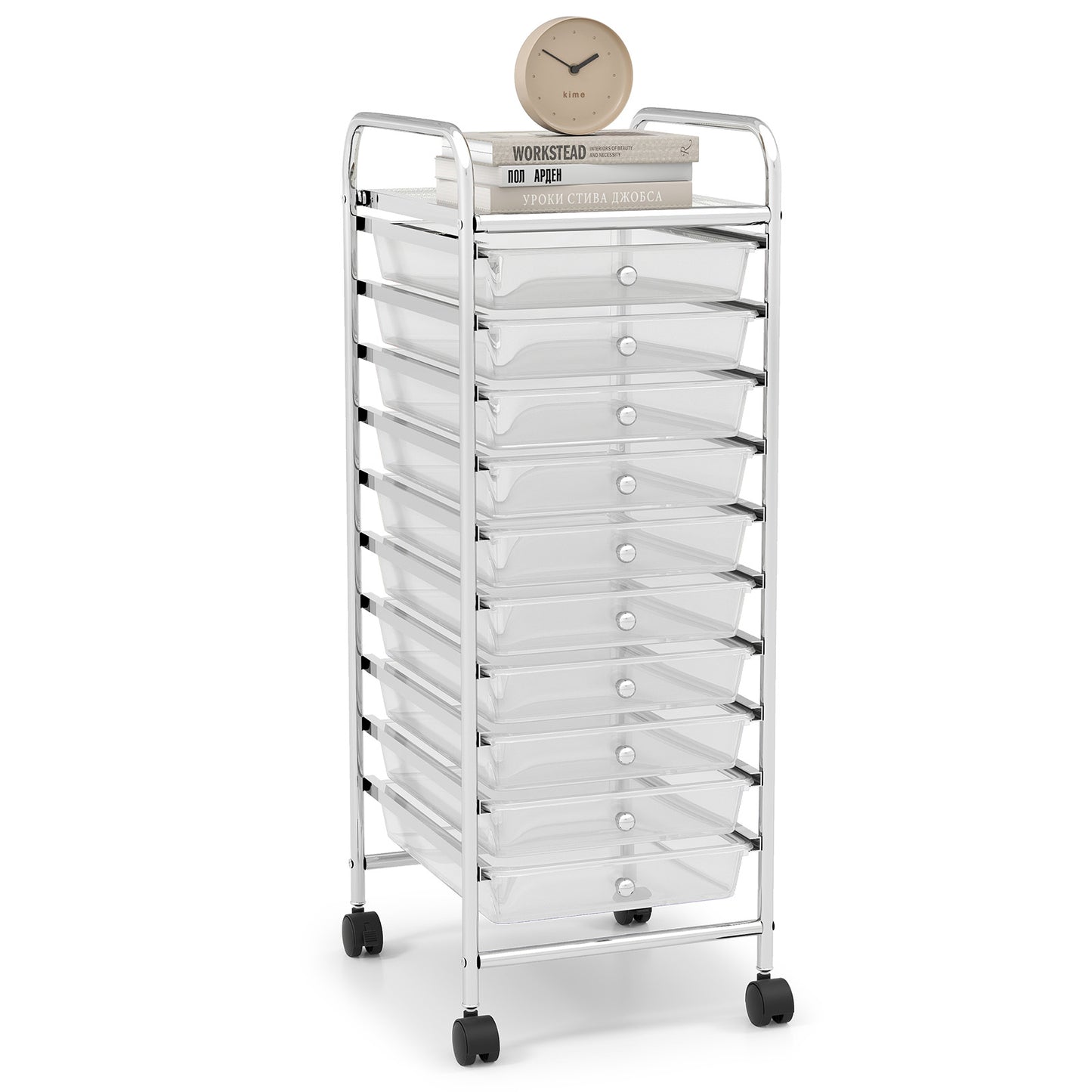 10 Drawer Rolling Storage Cart Organizer with 4 Universal Casters-Black