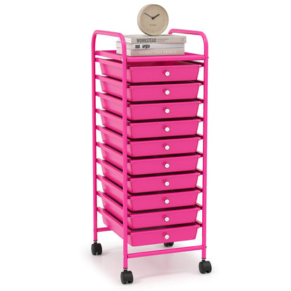 10 Drawer Rolling Storage Cart Organizer with 4 Universal Casters-Black