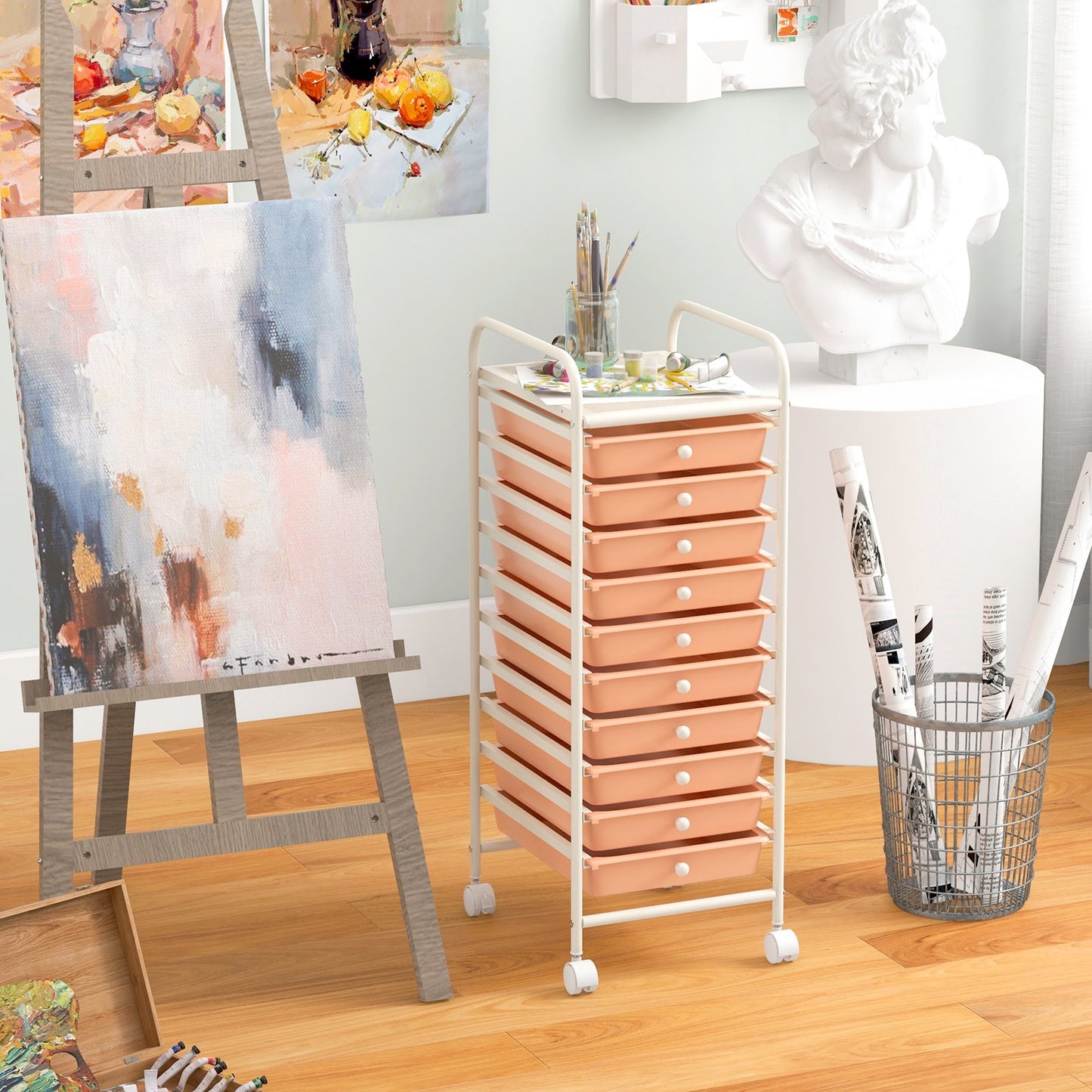 10 Drawer Rolling Storage Cart Organizer with 4 Universal Casters-Black