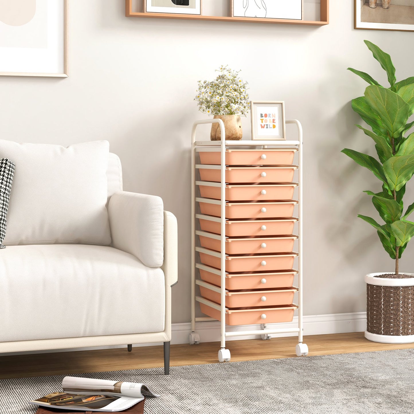 10 Drawer Rolling Storage Cart Organizer with 4 Universal Casters-Black