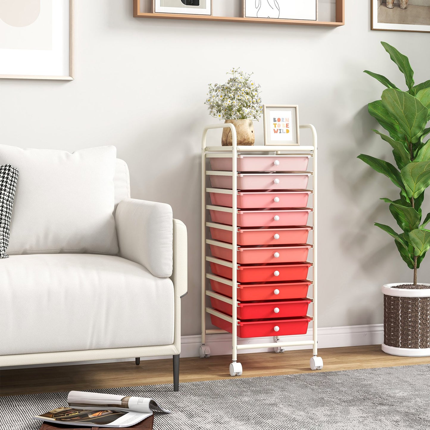 10 Drawer Rolling Storage Cart Organizer with 4 Universal Casters-Black