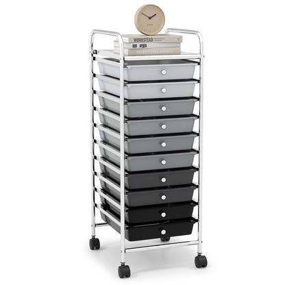 10 Drawer Rolling Storage Cart Organizer with 4 Universal Casters-Black