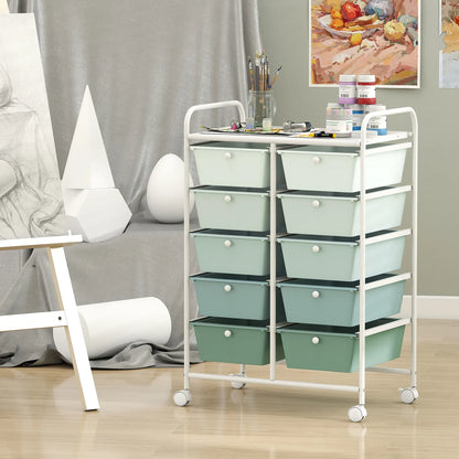 10-Drawer Rolling Storage Cart-Light Green