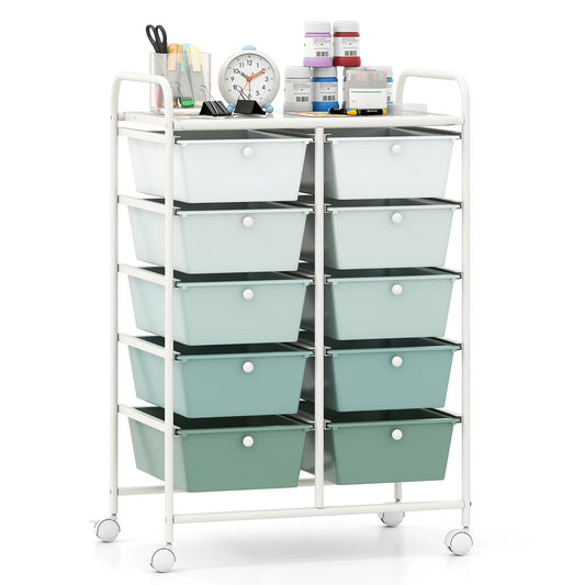 10-Drawer Rolling Storage Cart-Light Green