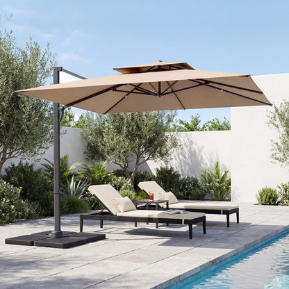Beige 10 ft aluminum pole patio cantilever umbrella with sturdy base, outdoor shade from Wilsons Home Store.