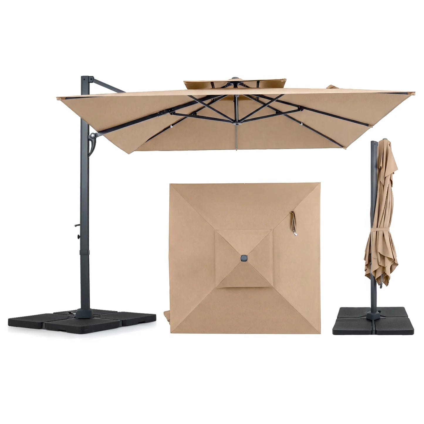 10 ft aluminum pole patio cantilever umbrella with beige canopy and 220 lbs base, outdoor shade from Wilsons Home Store