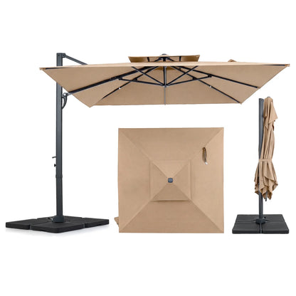 10 ft aluminum pole patio cantilever umbrella with beige canopy and 220 lbs base, outdoor shade from Wilsons Home Store