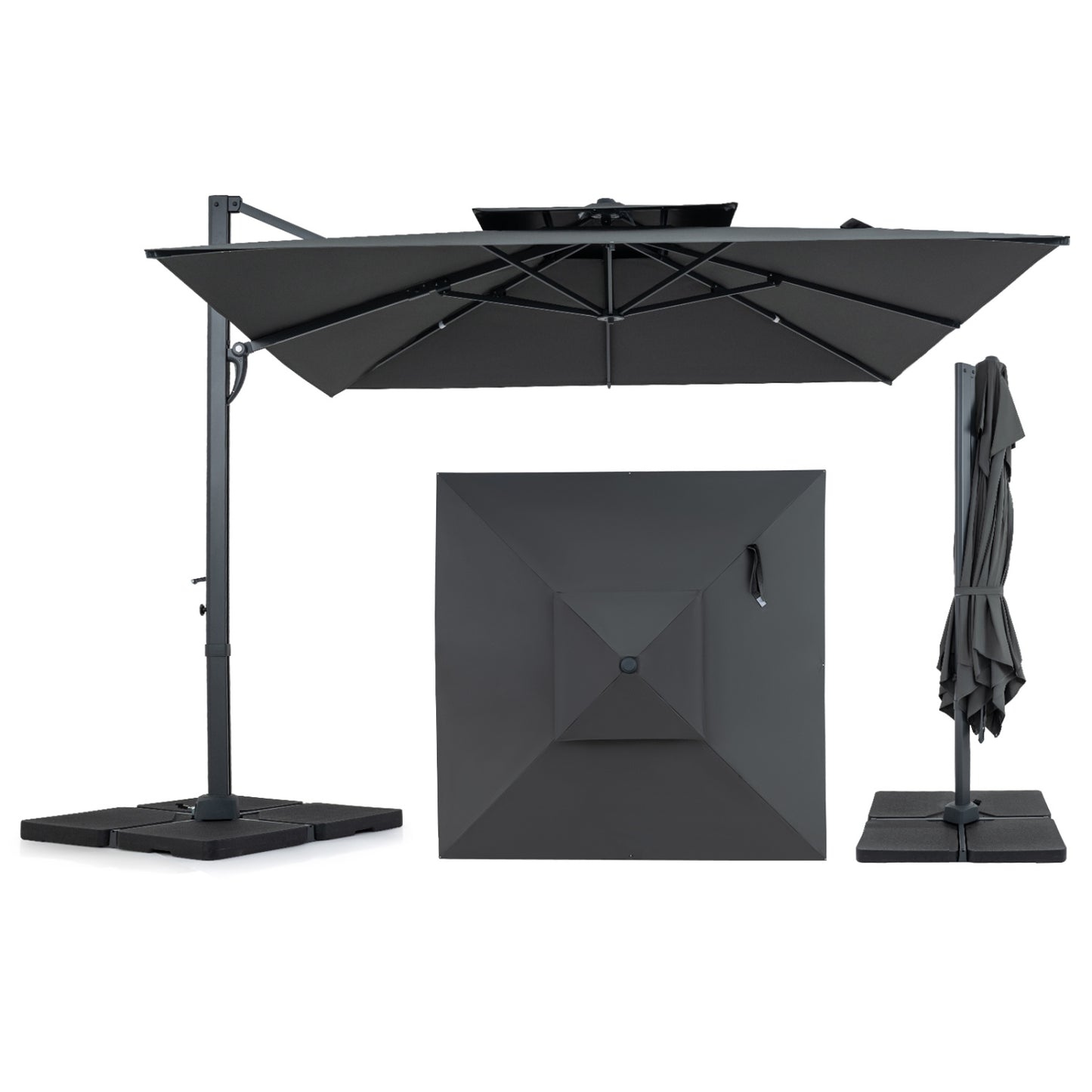 Beige 10 ft aluminum pole patio cantilever umbrella with 220 lbs base, outdoor shade by Wilsons Home Store.
