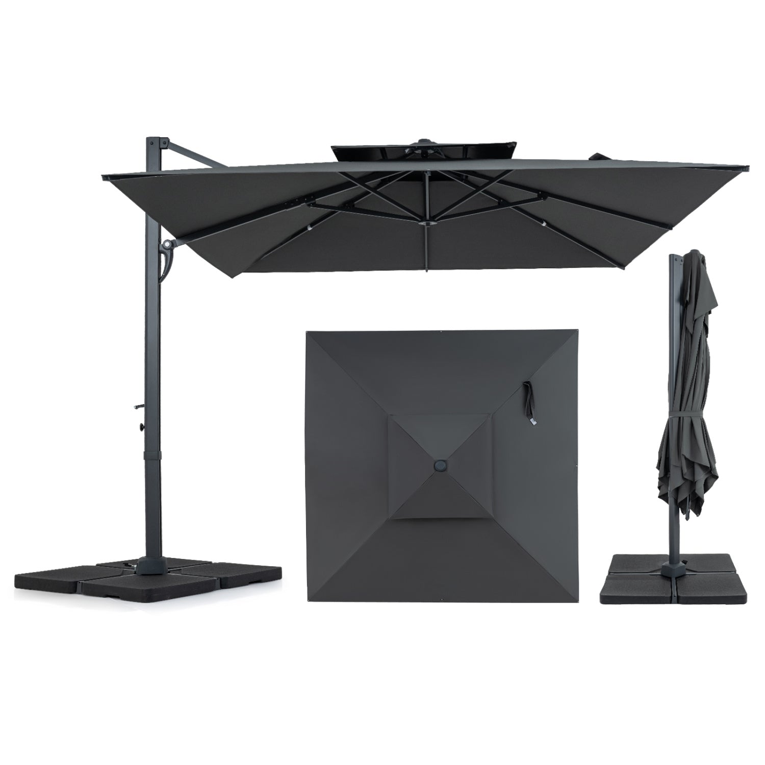 Beige 10 ft aluminum pole patio cantilever umbrella with 220 lbs base, outdoor shade by Wilsons Home Store.