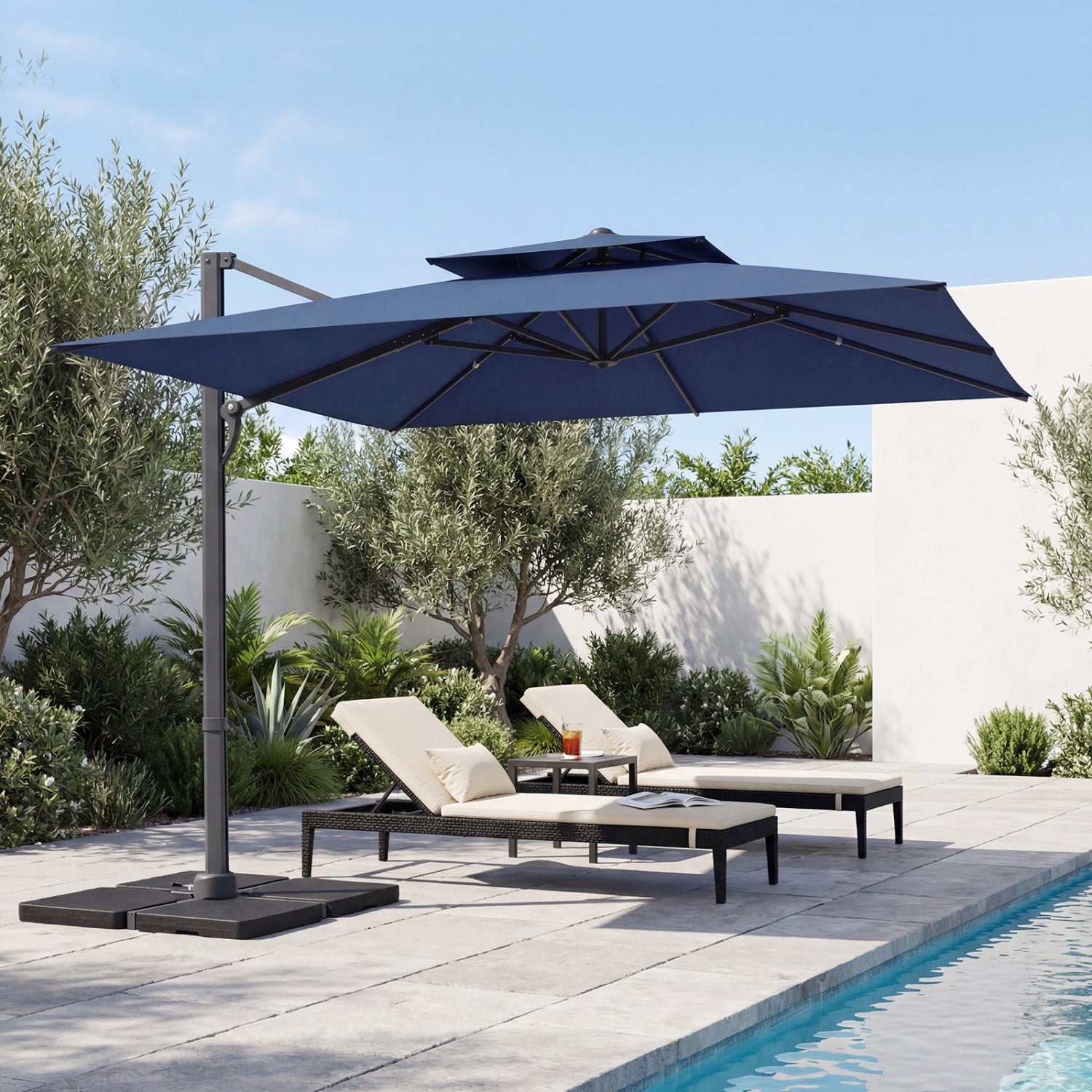 Beige 10 ft aluminum patio umbrella with sturdy pole and 220 lbs base, outdoor shade umbrella by Wilsons Home Store