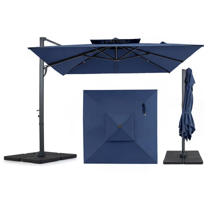 10 ft beige aluminum patio umbrella with sturdy base, outdoor cantilever design, by Wilsons Home Store for shade and style.