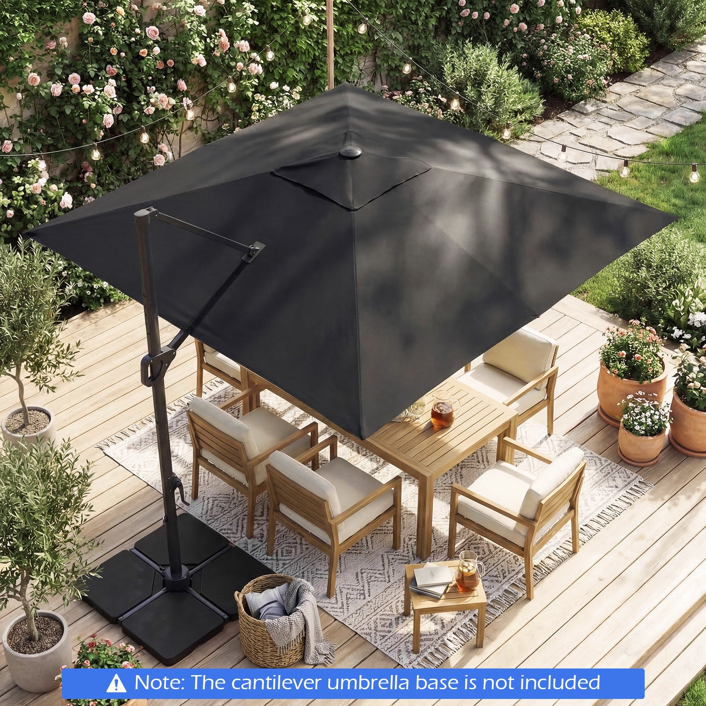 10 FT Cantilever Patio Umbrella with Solar LED Lights for Pool and Garden-Beige
