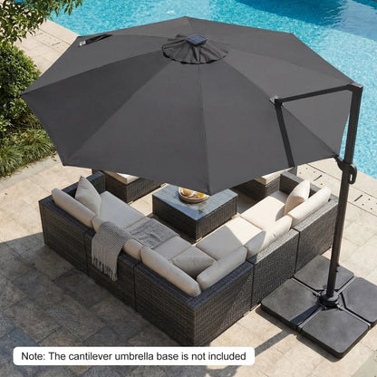 10 FT Cantilever Patio Umbrella with Solar LED Lights 360° Rotation-Beige