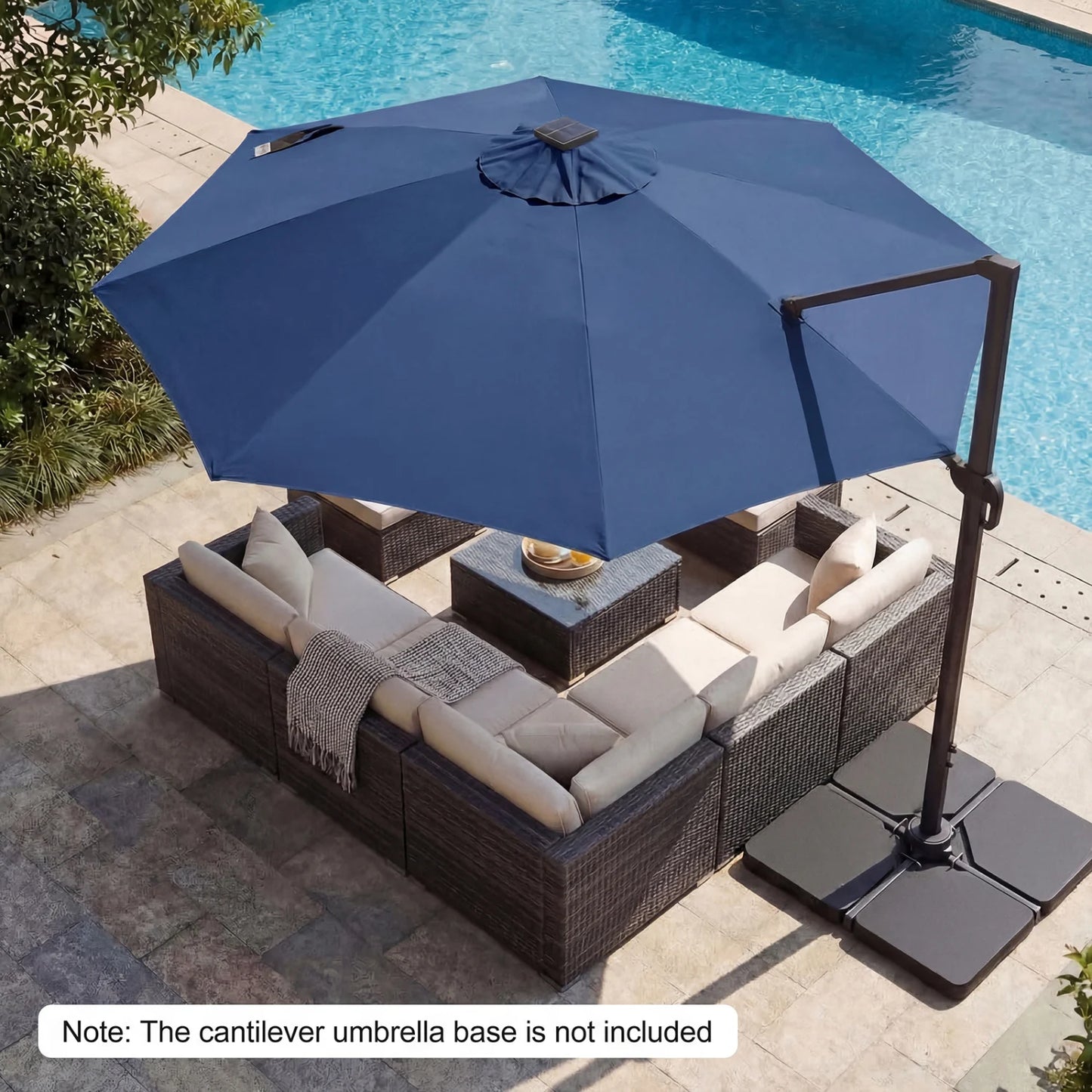 10 FT Cantilever Patio Umbrella with Solar LED Lights 360° Rotation-Beige