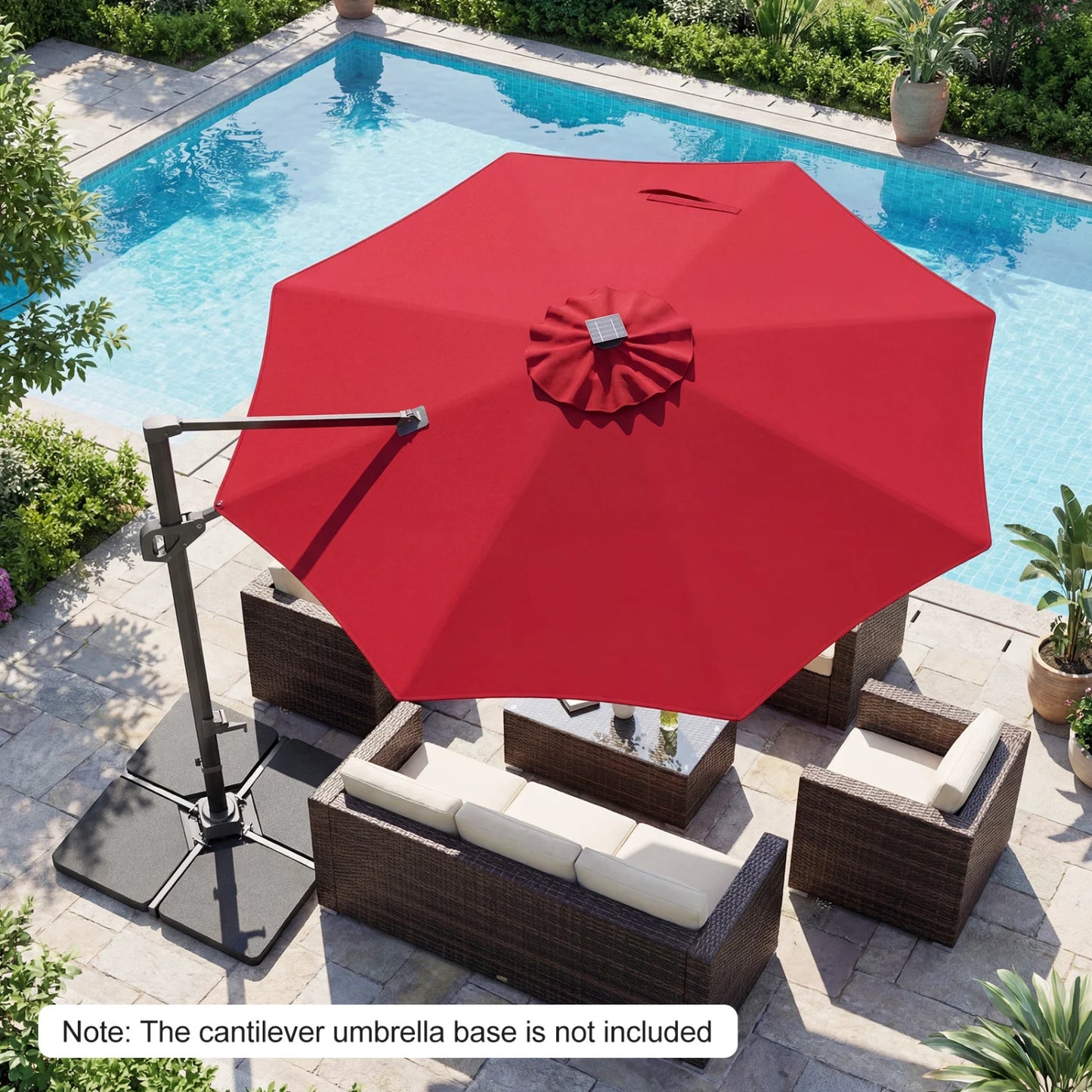 10 FT Cantilever Patio Umbrella with Solar LED Lights 360° Rotation-Beige