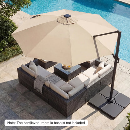 10 FT Cantilever Patio Umbrella with Solar LED Lights 360° Rotation-Beige
