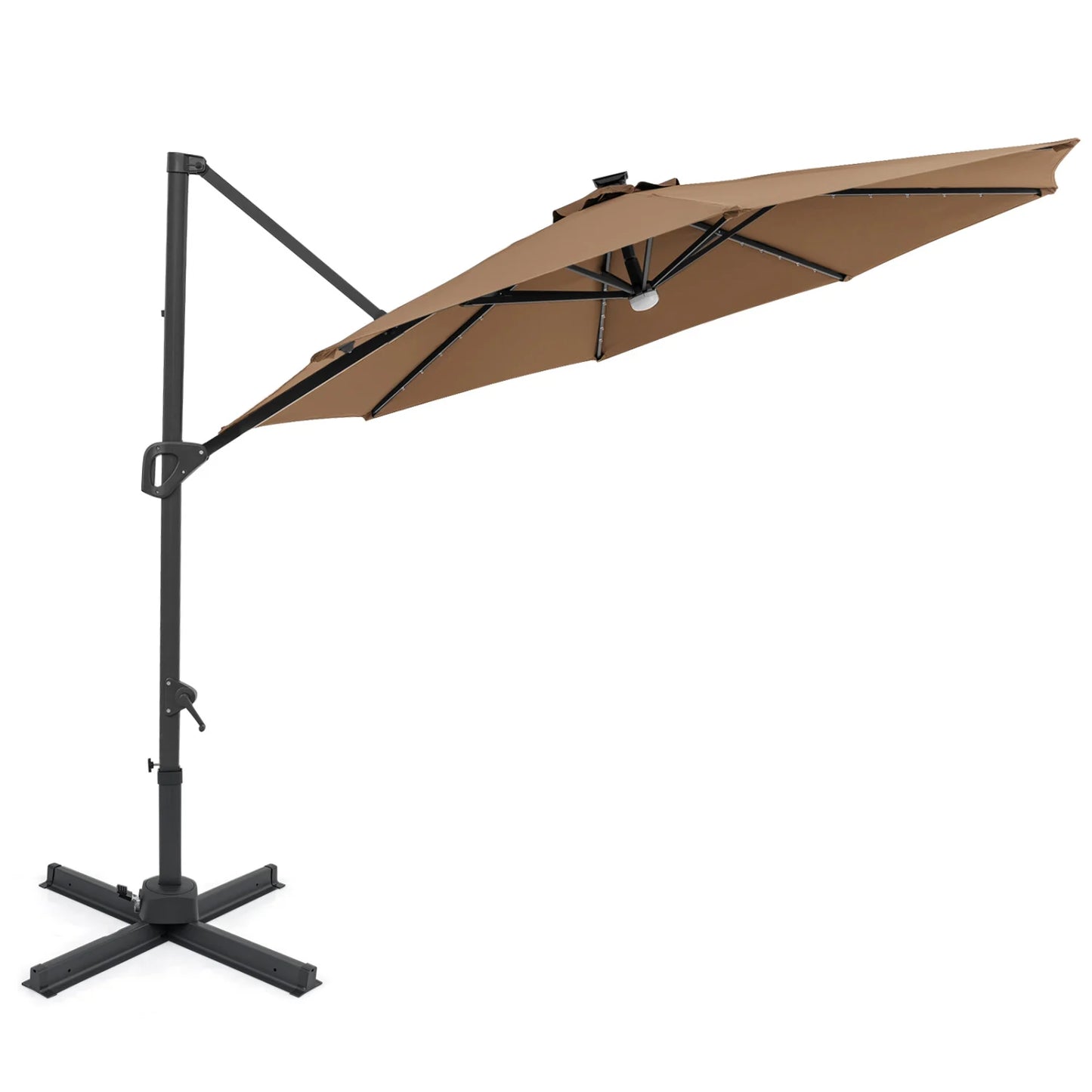 10 FT Cantilever Patio Umbrella with Solar LED Lights 360° Rotation-Beige