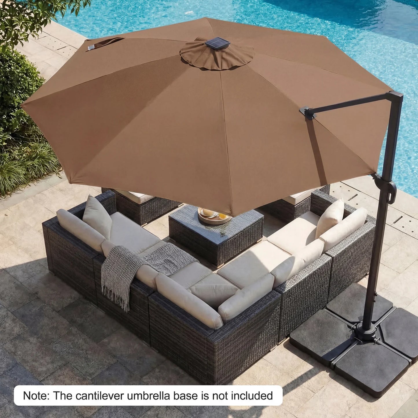 10 FT Cantilever Patio Umbrella with Solar LED Lights 360° Rotation-Beige