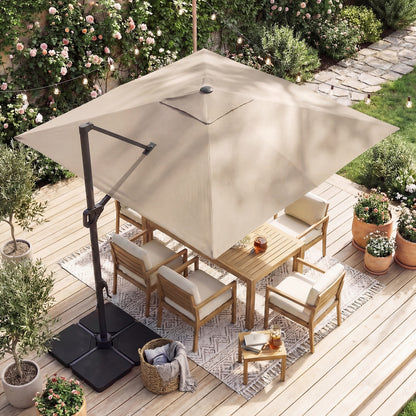 10 ft beige cantilever patio umbrella with 32 solar LED lights and a 220 lbs base, outdoor shade from Wilsons Home Store.