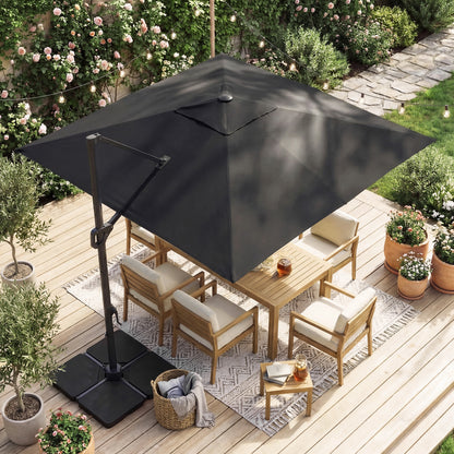 Beige 10 ft cantilever patio umbrella with 32 solar LED lights and 220 lbs base for outdoor shading and sun protection