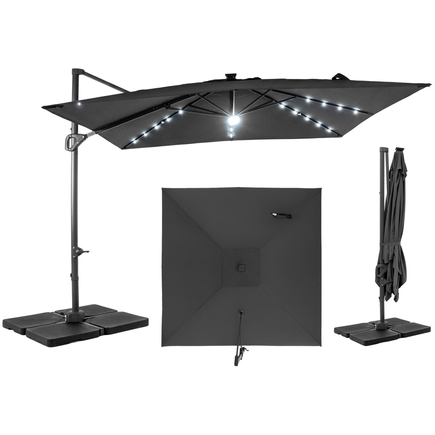 Beige 10 ft cantilever patio umbrella with solar LED lights and heavy 220 lbs base, outdoor shade by Wilsons Home Store