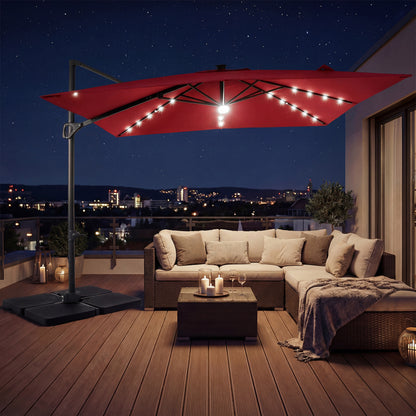 Beige 10 ft cantilever patio umbrella with solar LED lights and 220 lbs base for outdoor shade by Wilsons Home Store