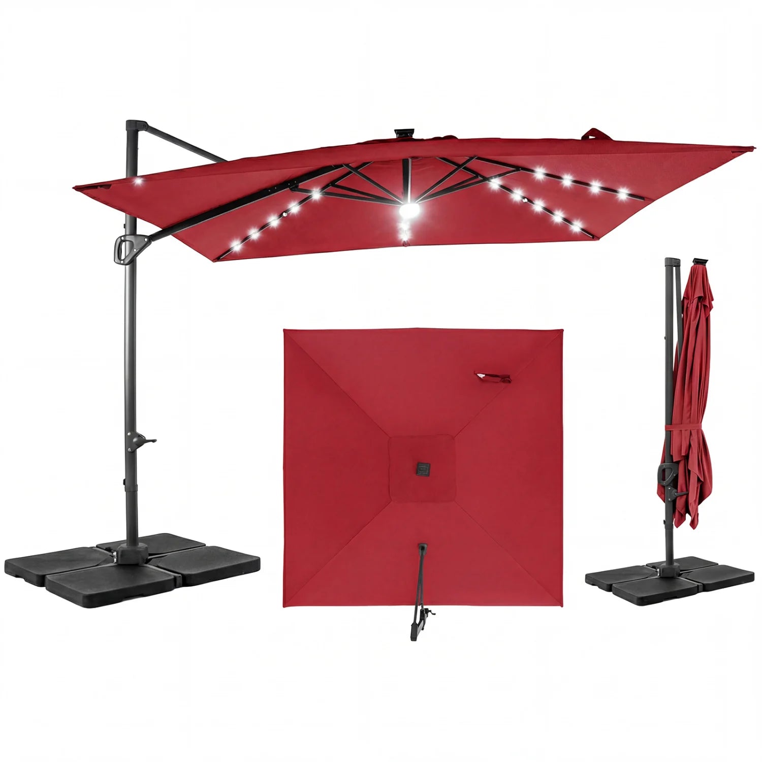 Beige 10 ft cantilever patio umbrella with solar LED lights and heavy 220 lbs base, outdoor shade by Wilsons Home Store