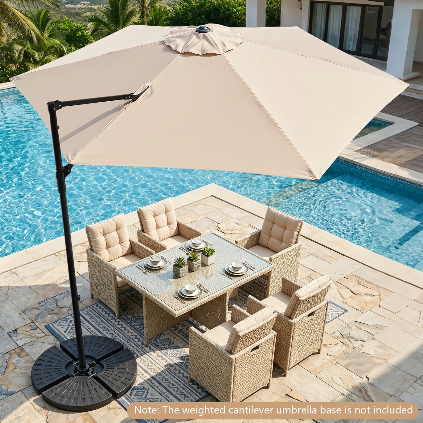 Beige 10 ft cantilever patio umbrella with 360° rotation, outdoor garden umbrella by Wilsons Home Store.