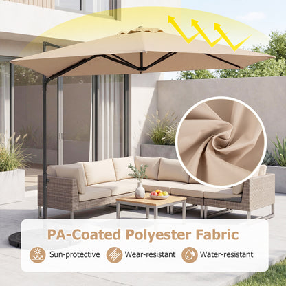 Beige 10 ft cantilever patio umbrella with 360° rotation, outdoor garden shade, by Wilsons Home Store