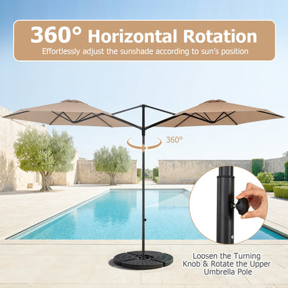 Beige 10 ft cantilever patio umbrella with 360° rotation for outdoor garden shade, designed by Wilsons Home Store.