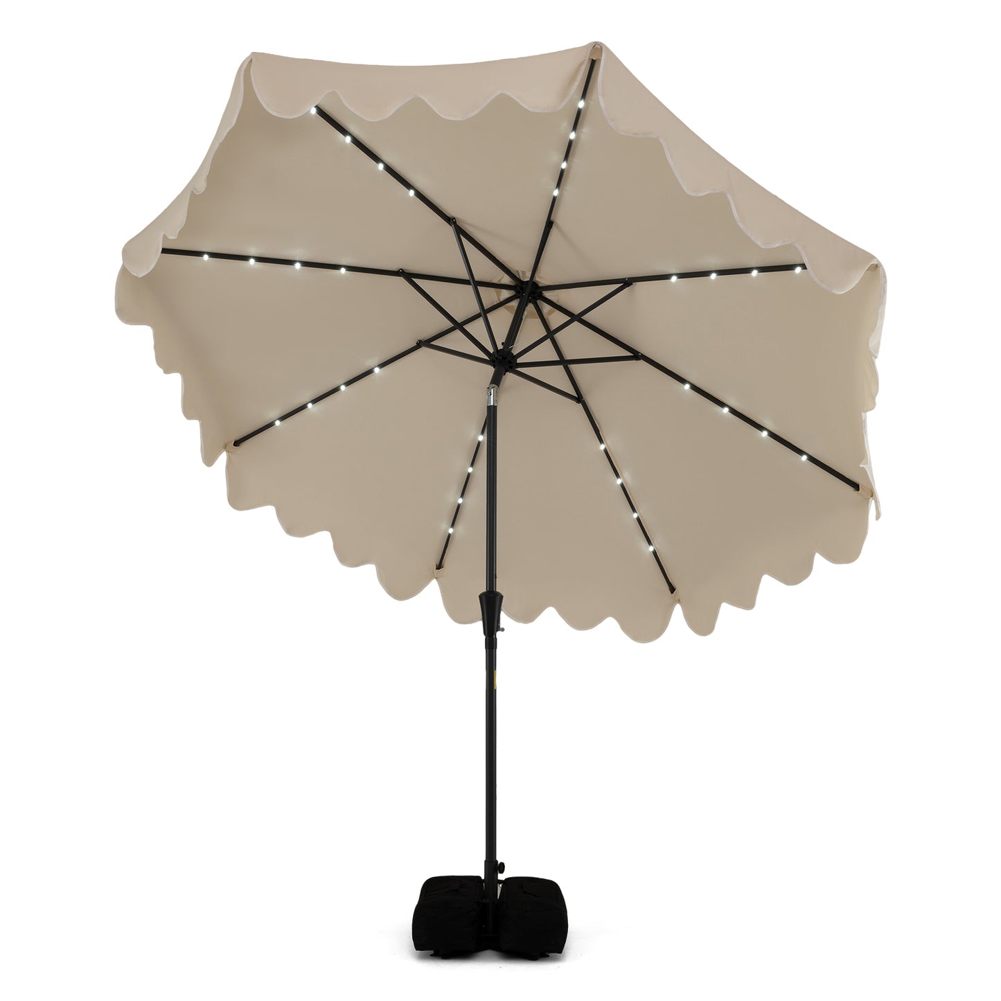 10 FT Outdoor Patio Umbrella with Solar LED Lights and Weighted Base-Beige