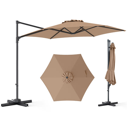 10 FT Patio Cantilever Umbrella with 360° Rotation and Air Vent for Backyard and Poolside-Beige
