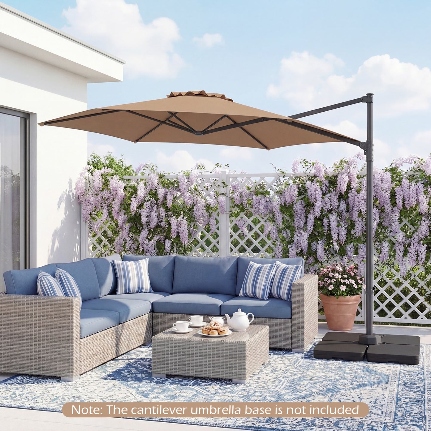 10 FT Patio Cantilever Umbrella with 360° Rotation and Air Vent for Backyard and Poolside-Beige