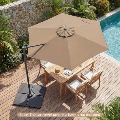10 FT Patio Cantilever Umbrella with 360° Rotation and Air Vent for Backyard and Poolside-Beige