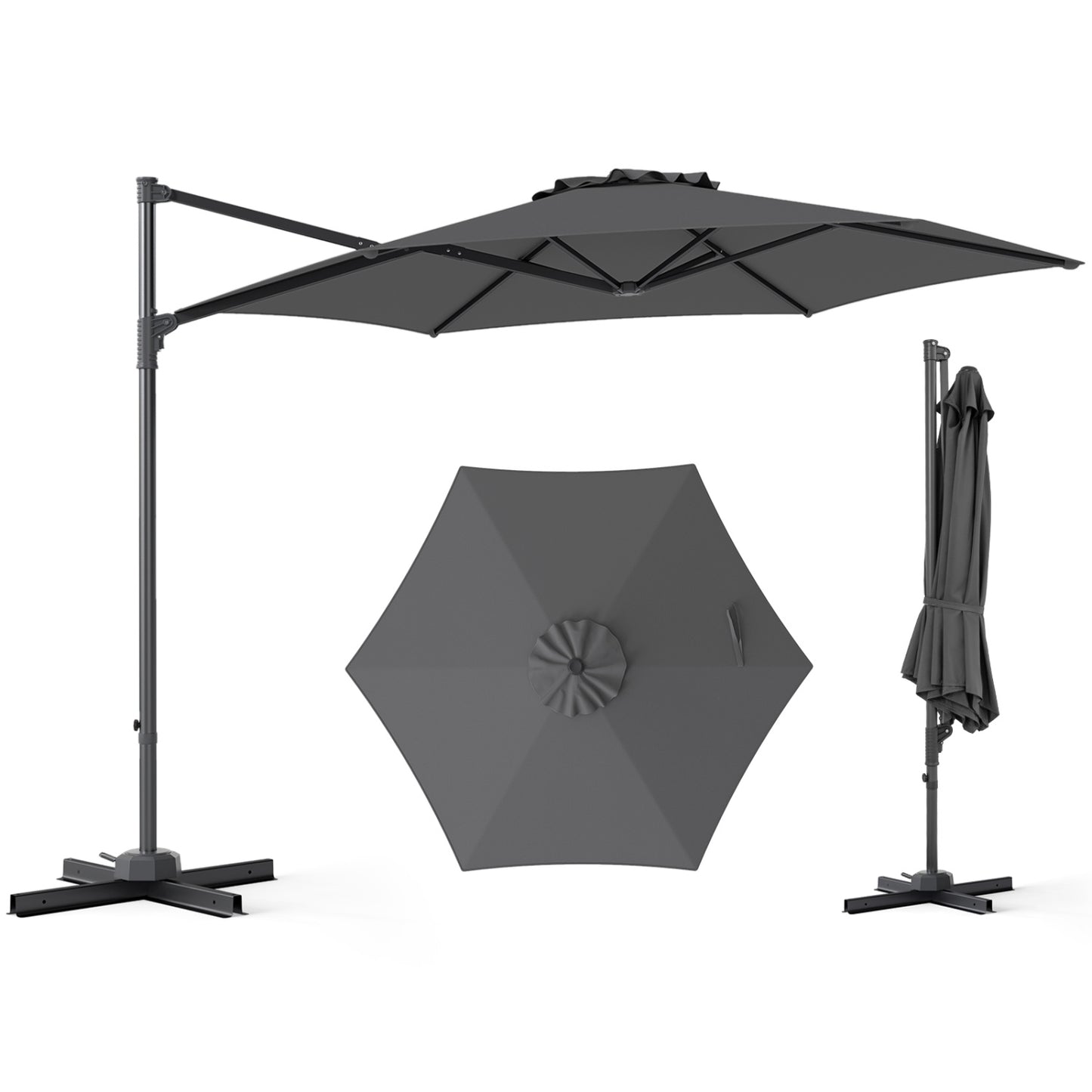 10 FT Patio Cantilever Umbrella with 360° Rotation and Air Vent for Backyard and Poolside-Beige