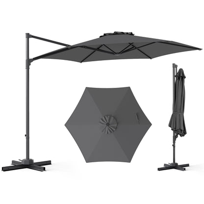 10 FT Patio Cantilever Umbrella with 360° Rotation and Air Vent for Backyard and Poolside-Beige