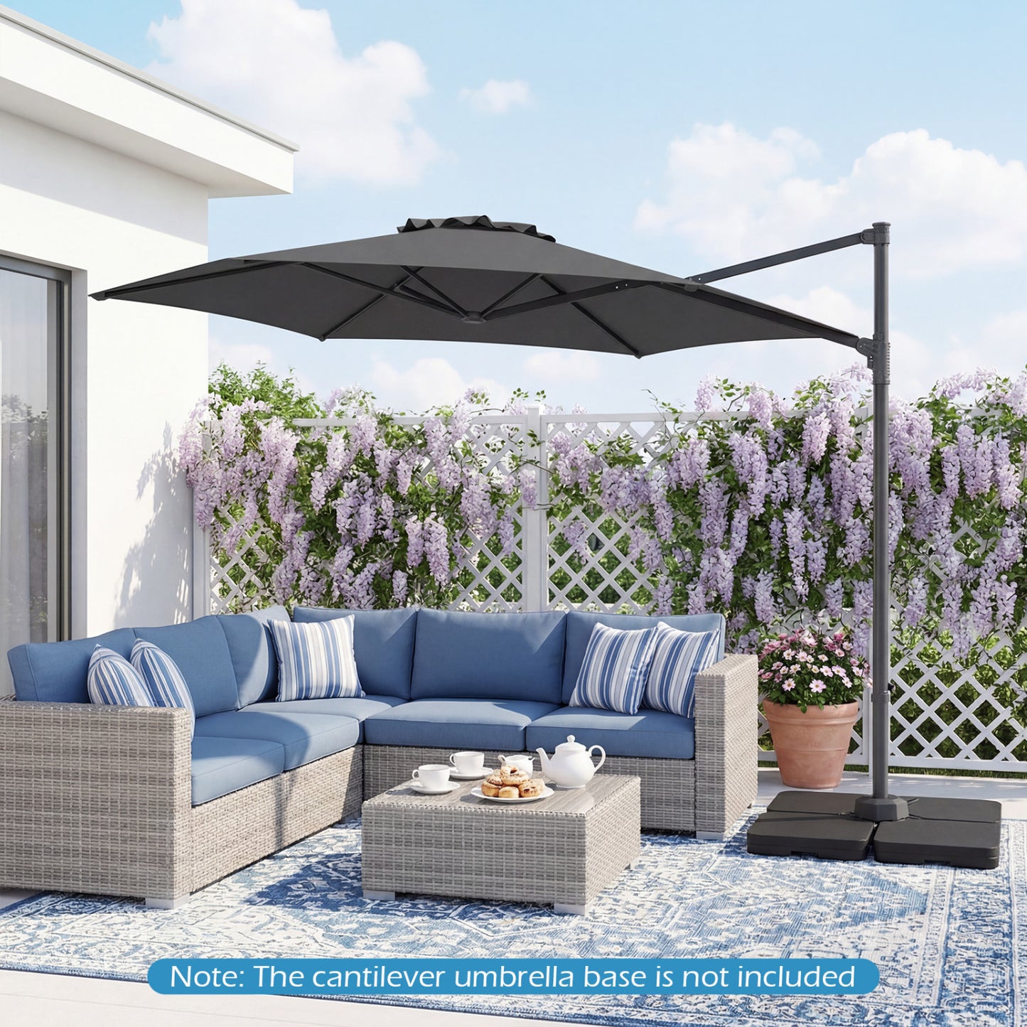 10 FT Patio Cantilever Umbrella with 360° Rotation and Air Vent for Backyard and Poolside-Beige
