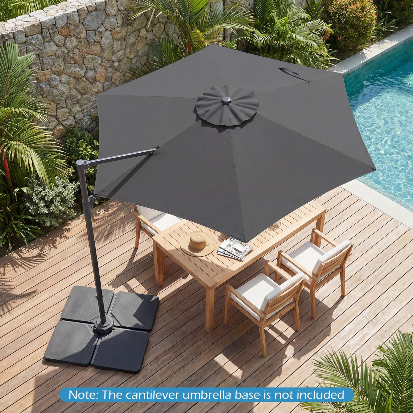 10 FT Patio Cantilever Umbrella with 360° Rotation and Air Vent for Backyard and Poolside-Beige