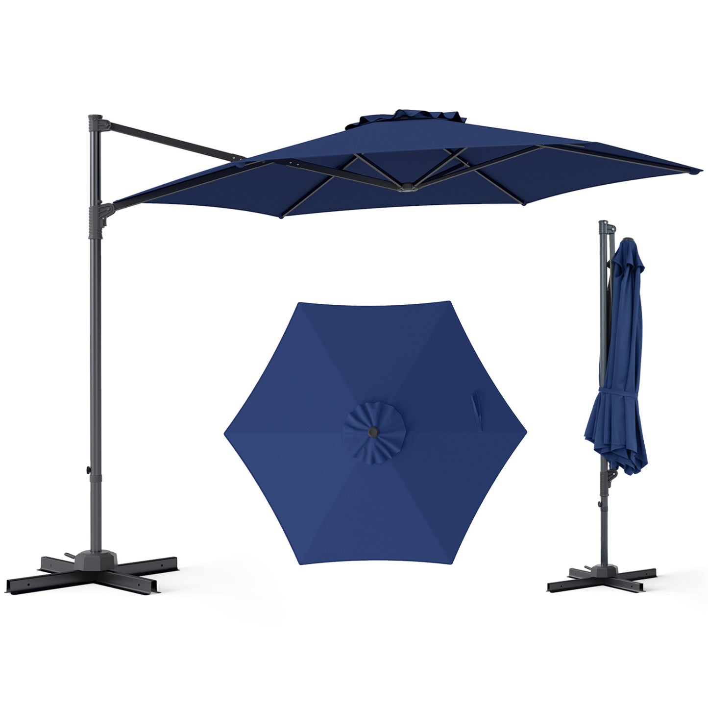 10 FT Patio Cantilever Umbrella with 360° Rotation and Air Vent for Backyard and Poolside-Beige