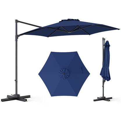 10 FT Patio Cantilever Umbrella with 360° Rotation and Air Vent for Backyard and Poolside-Beige