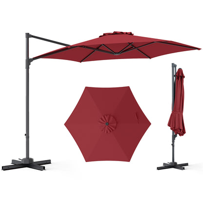 10 FT Patio Cantilever Umbrella with 360° Rotation and Air Vent for Backyard and Poolside-Beige